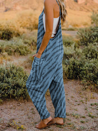 Double Take Full Size Printed V-Neck Sleeveless Jumpsuit.