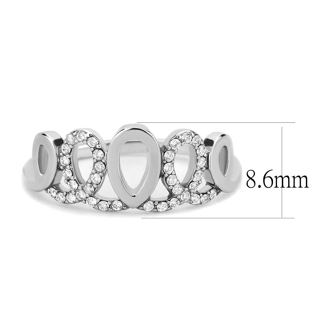 DA258 High Polished (No Plating) Stainless Steel Ring With AAA Grade CZ in Clear