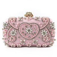 Satin Vintage Women Evening Bags Metal Flower Luxury Diamonds Clutch.