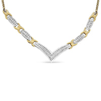 10K Yellow and White Gold 1.0 Cttw Round and Princess Cut Diamond "V" Shape Statement Necklace (I-J Color, I1-I2 Clarity.