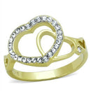 TK1908 Two-Tone IP Gold (Ion Plating) Stainless Steel Ring With Top Grade Crystal in Clear.