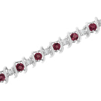 .925 Sterling Silver Lab-Grown Birthstone and 1/6 Cttw Round Diamond Tennis Bracelet (H-I Color, I1-I2 Clarity)