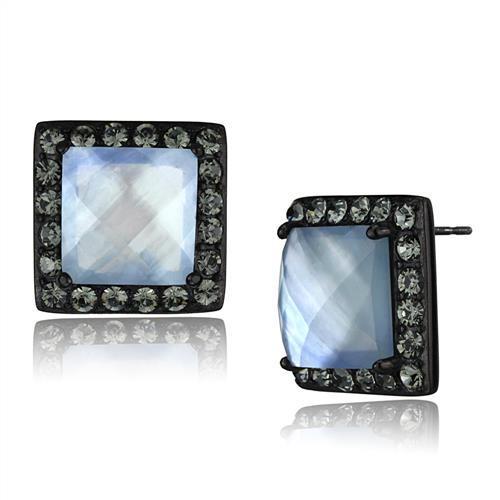 Black Stainless Steel Earrings With Precious Stone in Aquamarine AB