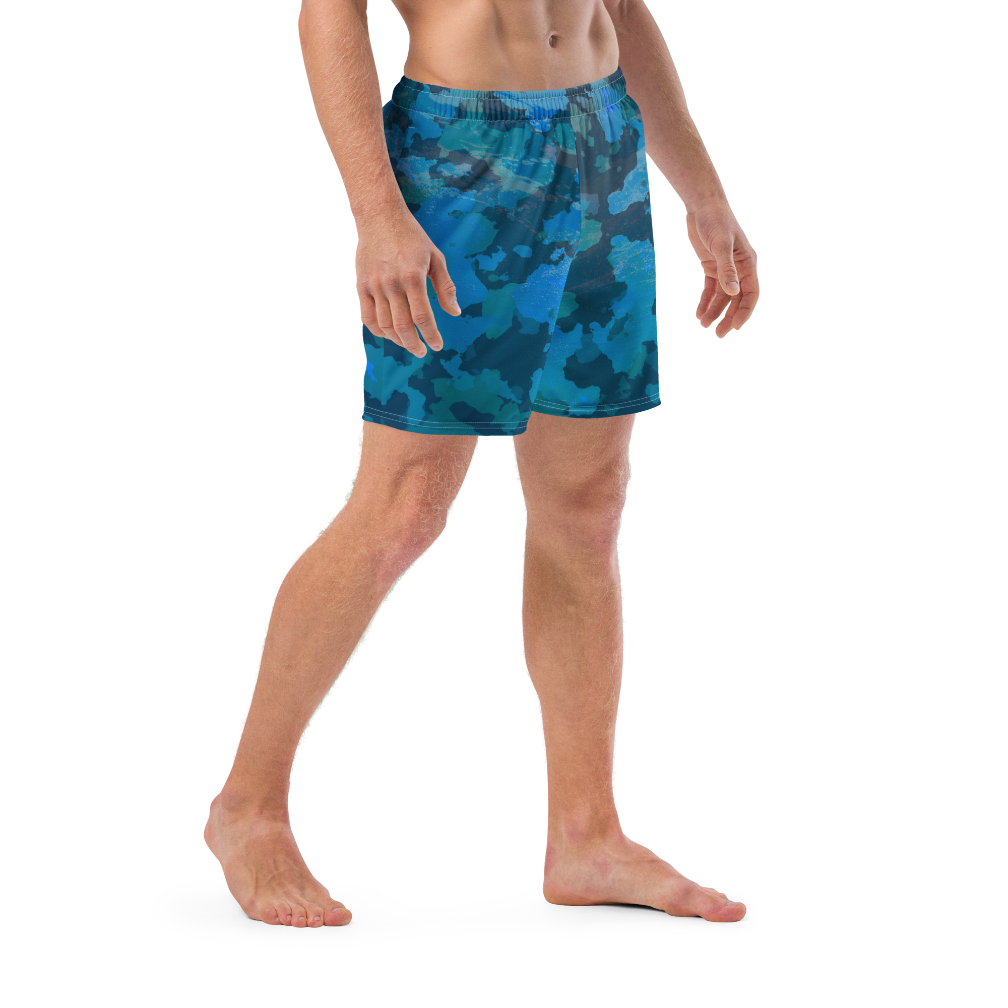 Men's Ocean Camo Recycled Mid-Length UPF 50+ Swim Shorts.