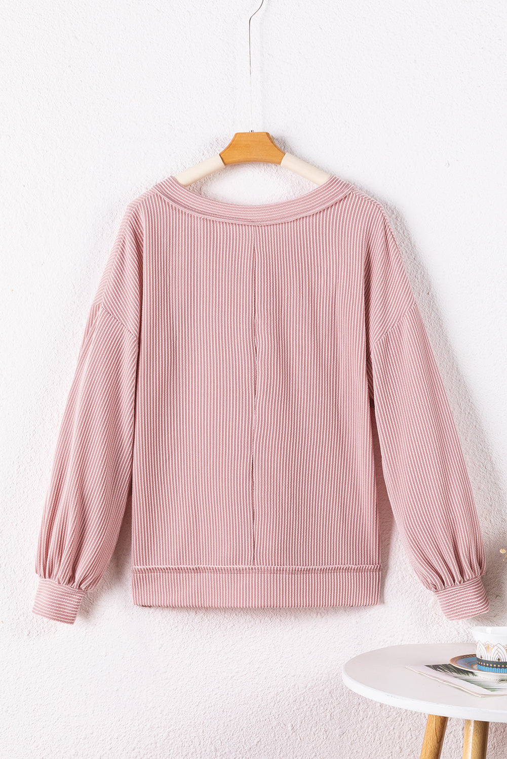 Texture V-Neck Long Sleeve Sweatshirt.