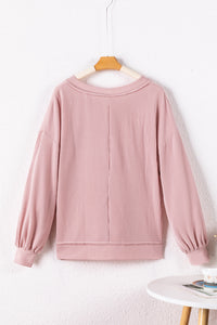 Texture V-Neck Long Sleeve Sweatshirt.