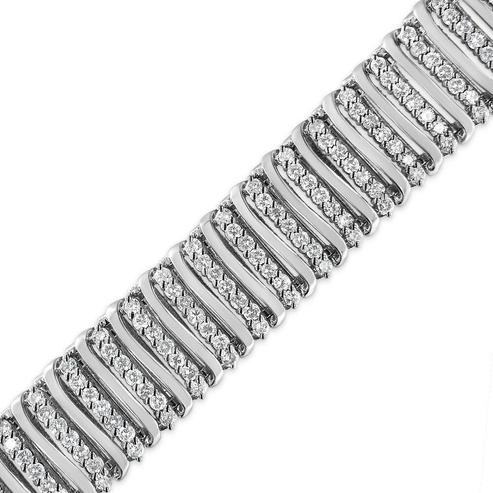 .925 Sterling Silver 8 1/2 Cttw Diamond 7 Row Chevron "S" Curved Link Tennis Bracelet (I-J Color, I1-I2 Clarity) - 7.25".