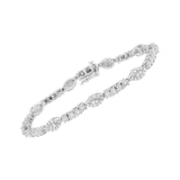 .925 Sterling Silver 1-1/2 Cttw Diamond Marquise Halo and Line Link Tennis Bracelet (I-J Color, I2-I3 Clarity) - 7-1/4".