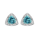 .925 Sterling Silver 6x6 Mm Trillion Cut Blue Topaz Gemstone and Diamond Accent Stud Earring (I-J Color, I1-I2 Clarity).