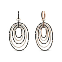 18K Rose Gold 5.00 Cttw Round Black and White Diamond Graduated Hoop Dangle Earrings (Black and F-G Color, VS1-VS2 Clari.