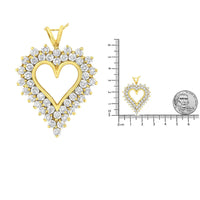 14K Yellow Gold .925 Sterling Silver 4 Cttw Round-Cut Diamond Cluster Heart Pendant Necklace (K-L Color, I1-I2 Clarity).