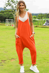 Double Take Full Size Sleeveless V-Neck Pocketed Jumpsuit.