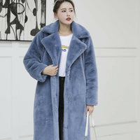 Female Winter Plush Thick Warm Loose Women Faux Rabbit Fur Coat.