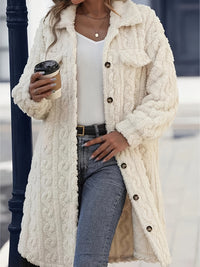 Fuzzy Button Up Long Sleeve Longline Coat.