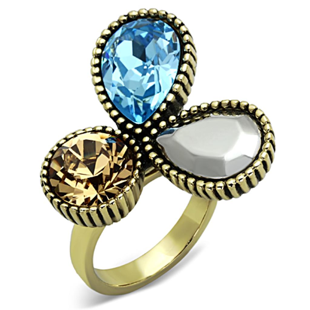 IP Gold(Ion Plating) Stainless Steel Ring With Top Grade Crystal in Multi Color