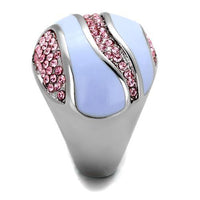 High Polished (No Plating) Stainless Steel Ring With Crystal in Light Rose