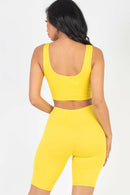 Solid Color Crop Tank Top & Biker Shorts Active Set (CAPELLA).