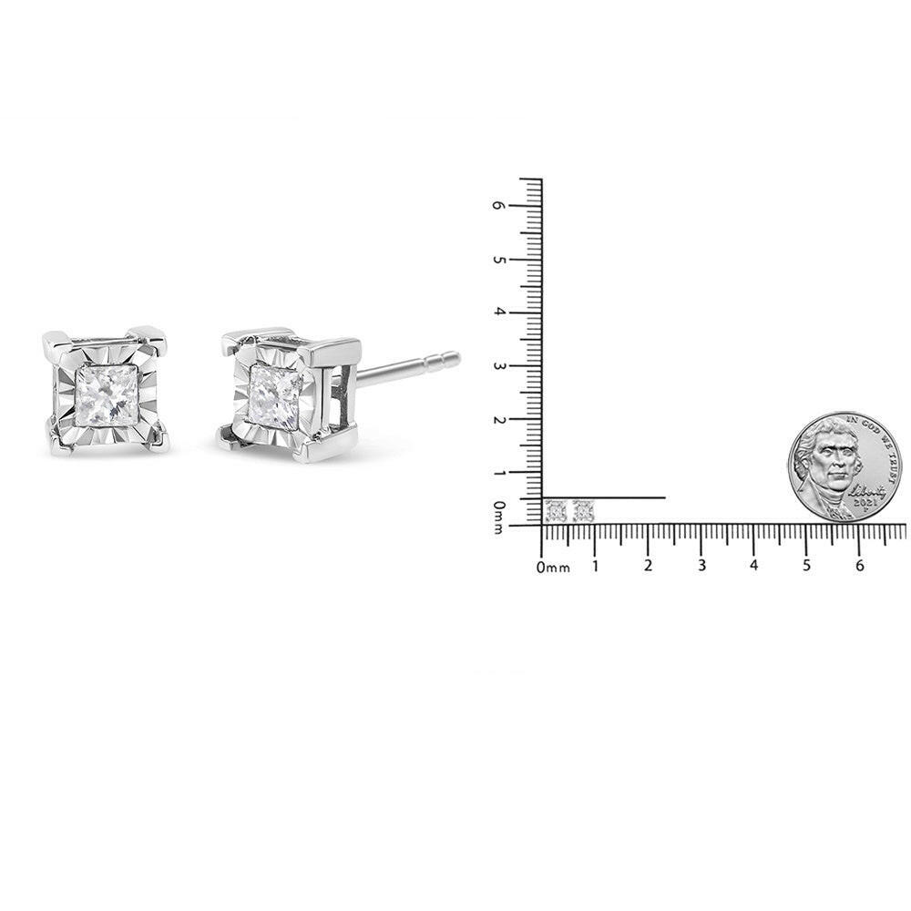 .925 Sterling Silver Miracle Set Princess-Cut Diamond Solitaire Stud Earrings (H-I Color, SI2-I1 Clarity)