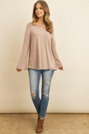 Criss Cross Neck Long Sleeve Hacci Top.