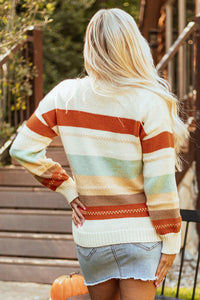 Morgan Crew Neck Drop-Shoulder Striped Sweater.