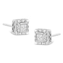 .925 Sterling Silver 1/6 Cttw Invisible Set Princess-Cut Diamond Quad Composite Stud Earrings (H-I Color, I1-I2 Clarity).