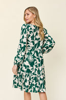 Double Take Full Size Printed Ruffle Hem Dress with Pocket.