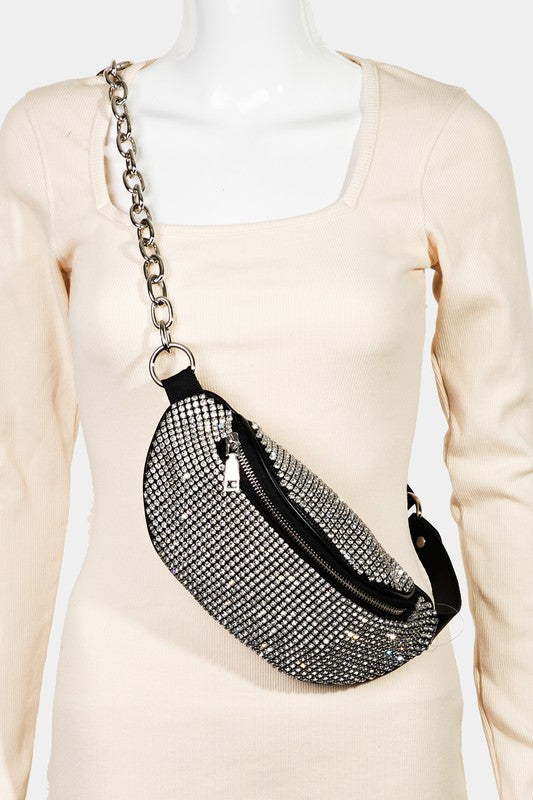 Fame Pave Rhinestone Crossbody Bag.