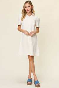 Double Take Full Size Texture Collared Neck Short Sleeve Dress.