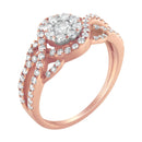 10K Rose Gold 3/4 Cttw Diamond Floral Cluster Head and Twisted Shank Cocktail  Ring (H-I Color, SI1-SI2 Clarity)-.