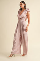 MABLE 3D Floral Applique Deep Cowl Neck Jumpsuit.