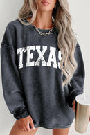 Texas Ribbed Knit Round Neck Pullover Sweatshirt.