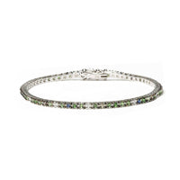 18K White Gold 3/8 Cttw Diamond With Blue Sapphire and Green Tsavorite Gemstone Multi-Colored Tennis Bracelet (Brown And.