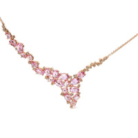 18K Rose Gold 1/2 Cttw Brown Diamond and Multi-Size Oval Pink Sapphire Cluster Cascade Statement Station Necklace (Brown.