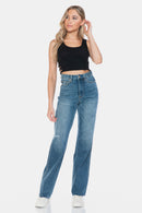 Judy Blue Full Size Tummy Control Cut Raw Hem Straight Jeans.