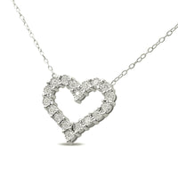 .925 Sterling Silver 1/2 Cttw Diamond Heart 18" Pendant Necklace.