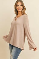 Criss Cross Neck Long Sleeve Hacci Top.