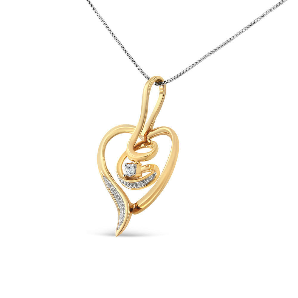 Espira 10K YellowGold .03 Cttw Diamond Swirl Heart 18" Pendant Necklace.