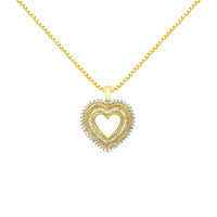 14K Yellow Gold Plated .925 Sterling Silver 1.0 Cttw Round and Baguette-Cut Diamond Composite Hearth 18" Pendant Necklac.