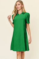 Double Take Full Size Texture Collared Neck Short Sleeve Dress.