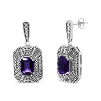 .925 Sterling Silver Diamond Accent and 7x5mm Purple Amethyst Stud Earrings (I-J Color, I2-I3 Clarity).