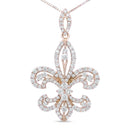 14K Yellow Gold 1.00 Cttw Round Diamond Fleur De Lis 18" Pendant Necklace (H-I Color, SI2-I1 Clarity).