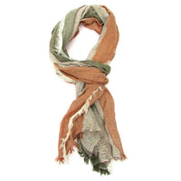 Turkish Cotton Blend Fringed Hobo Scarf Tobacco/Green/White.