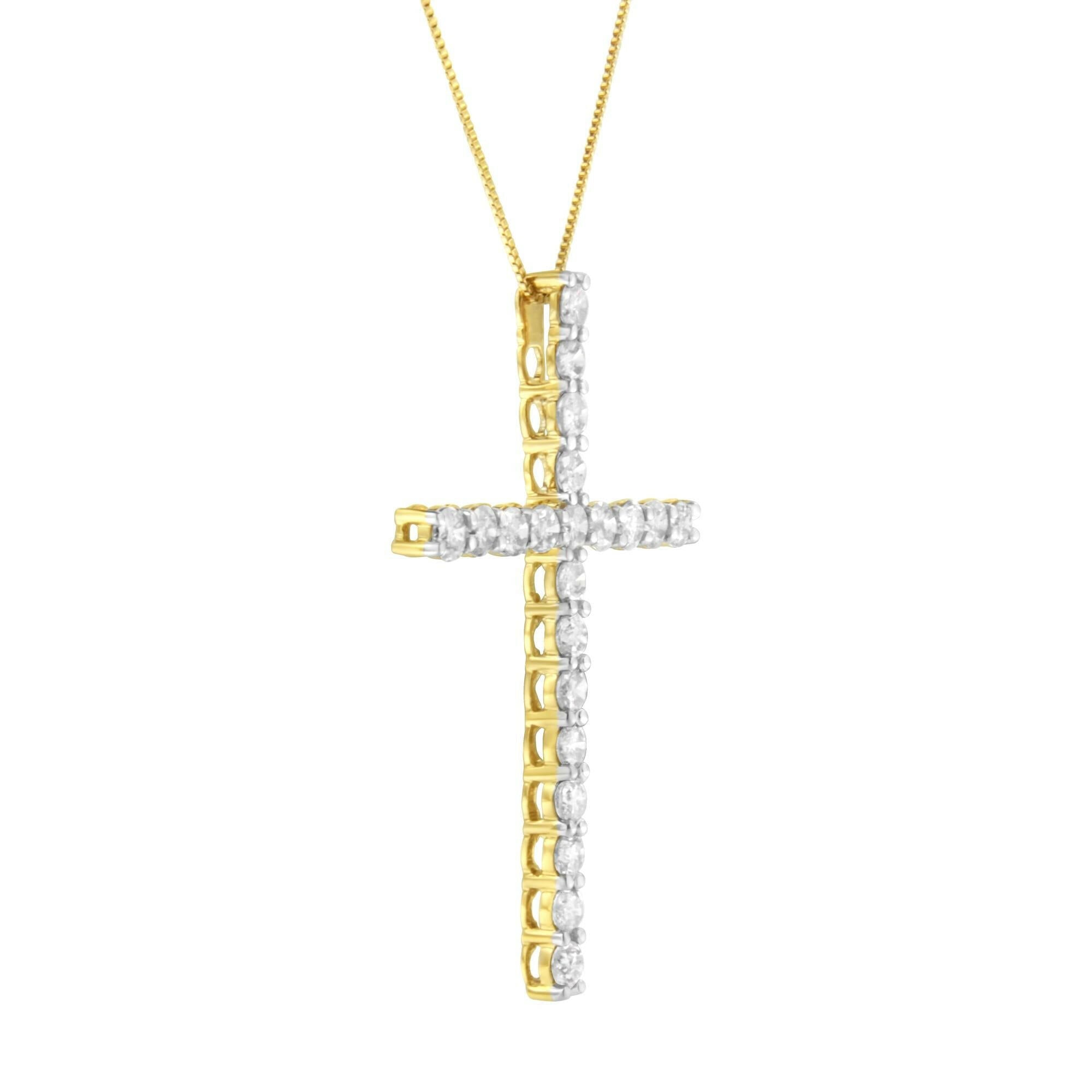 10K Yellow Gold Plated .925 Sterling Silver 4.0 Cttw Round Cut Diamond Cross Pendant Necklace (J-K Color, I1-I2 Clarity).