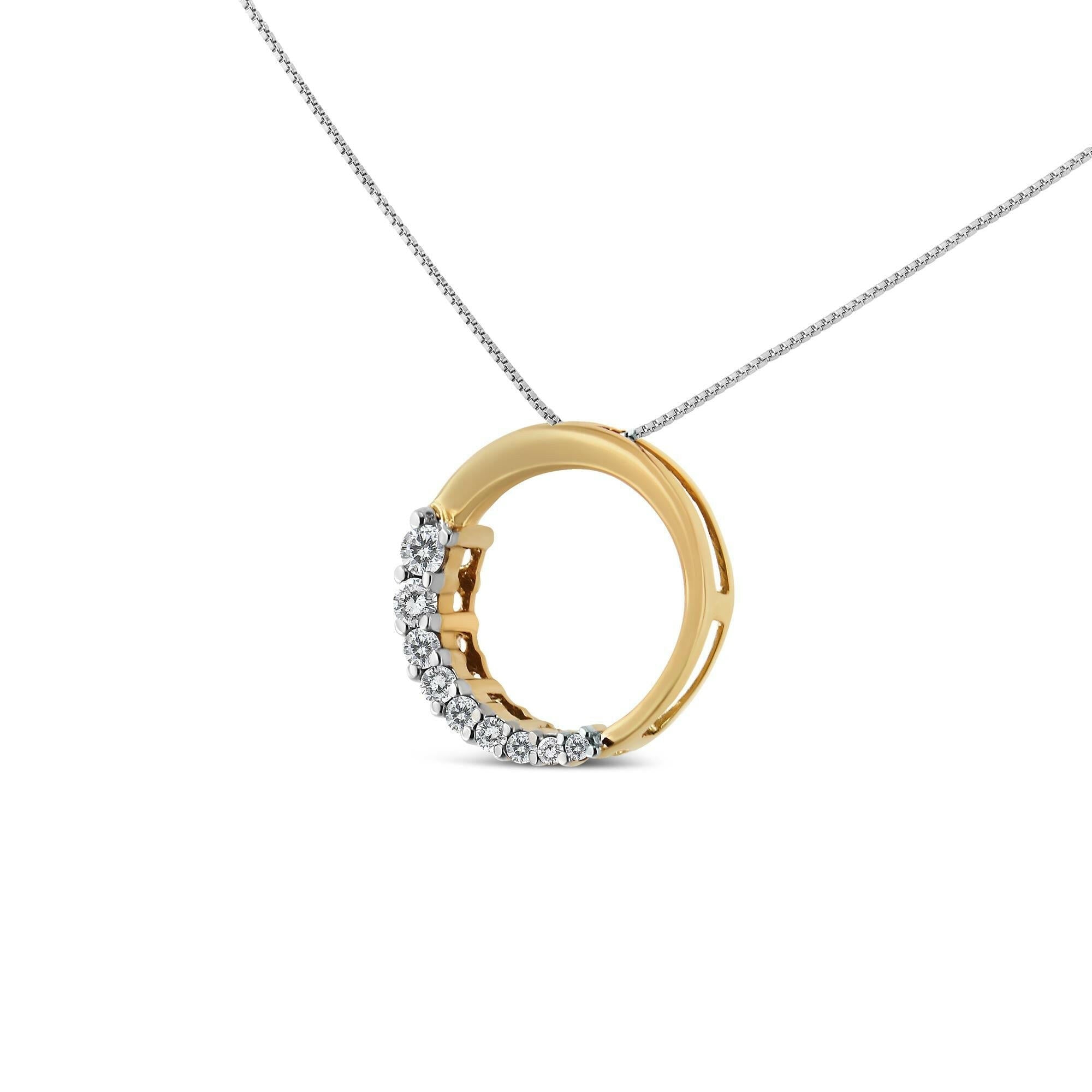 14K Gold 1/4 Cttw Round-Cut Graduating Diamond Open Circle Hoop 18" Pendant Necklace (J-K Color, I1-I2 Clarity).