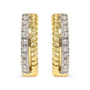 10K Yellow Gold 1/10 Cttw Diamond and Rope Twist Huggy Hoop Earrings (H-I Color, I1-I2 Clarity).