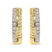 10K Yellow Gold 1/10 Cttw Diamond and Rope Twist Huggy Hoop Earrings (H-I Color, I1-I2 Clarity).