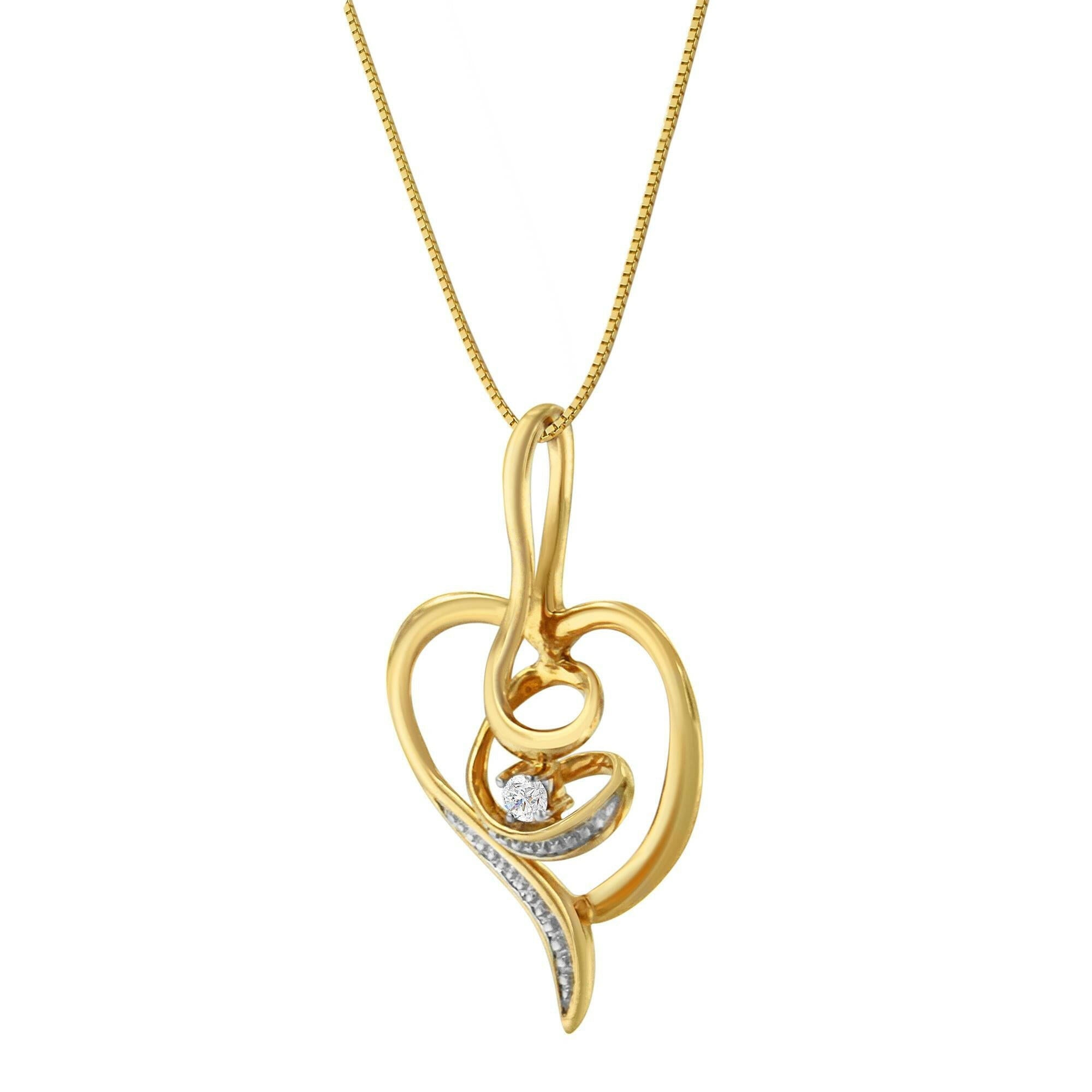 Espira 10K YellowGold .03 Cttw Diamond Swirl Heart 18" Pendant Necklace.