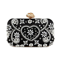 Satin Vintage Women Evening Bags Metal Flower Luxury Diamonds Clutch.