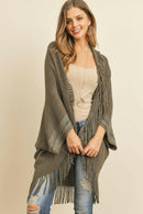 Fringe Stripe Open Front Kimono.