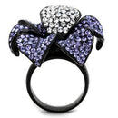 IP Black(Ion Plating) Stainless Steel Ring With Top Grade Crystal in Tanzanite